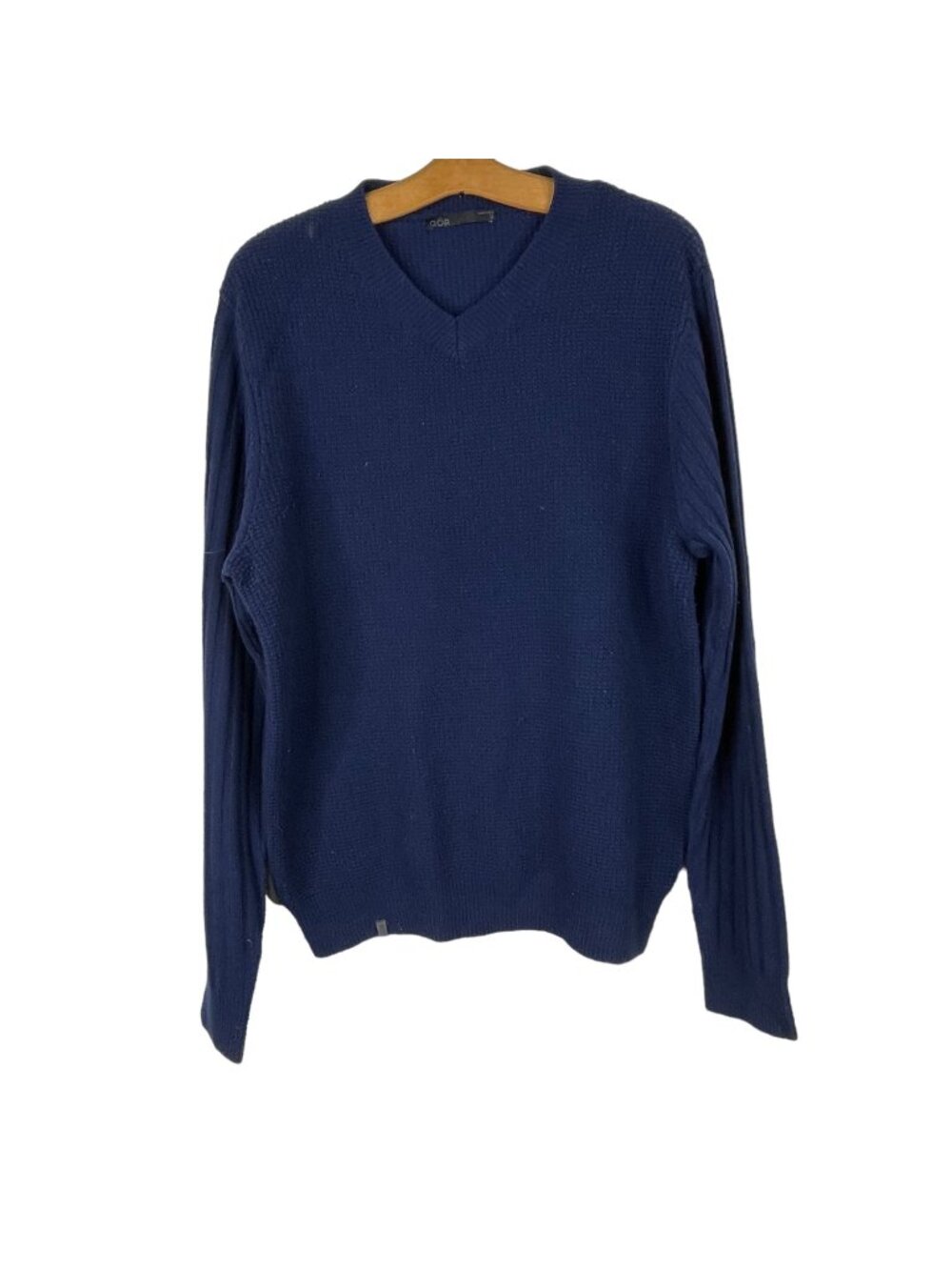 QOR Sweater Medium Merino Wool Blend Pullover VNeck Navy Blue Old Money Golf